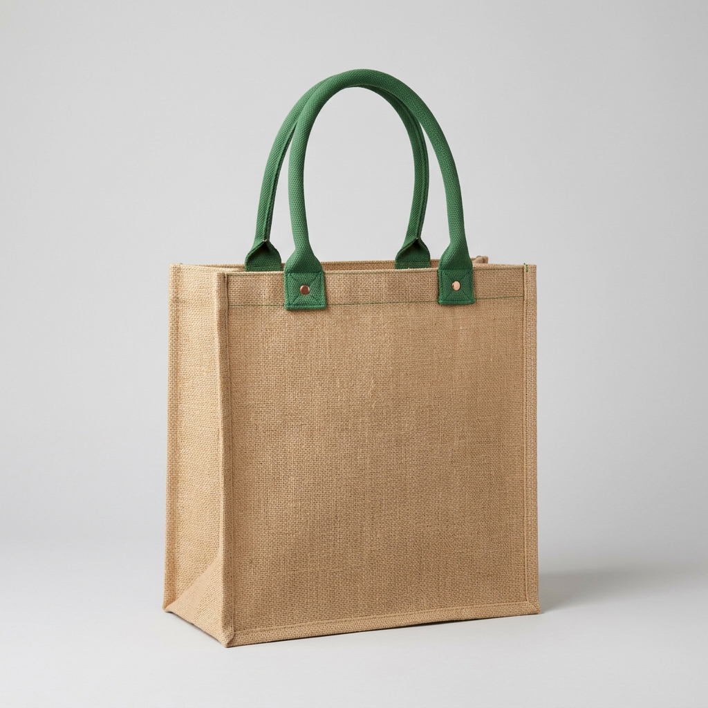 Classic Jute Bag (Padded Green Handles)